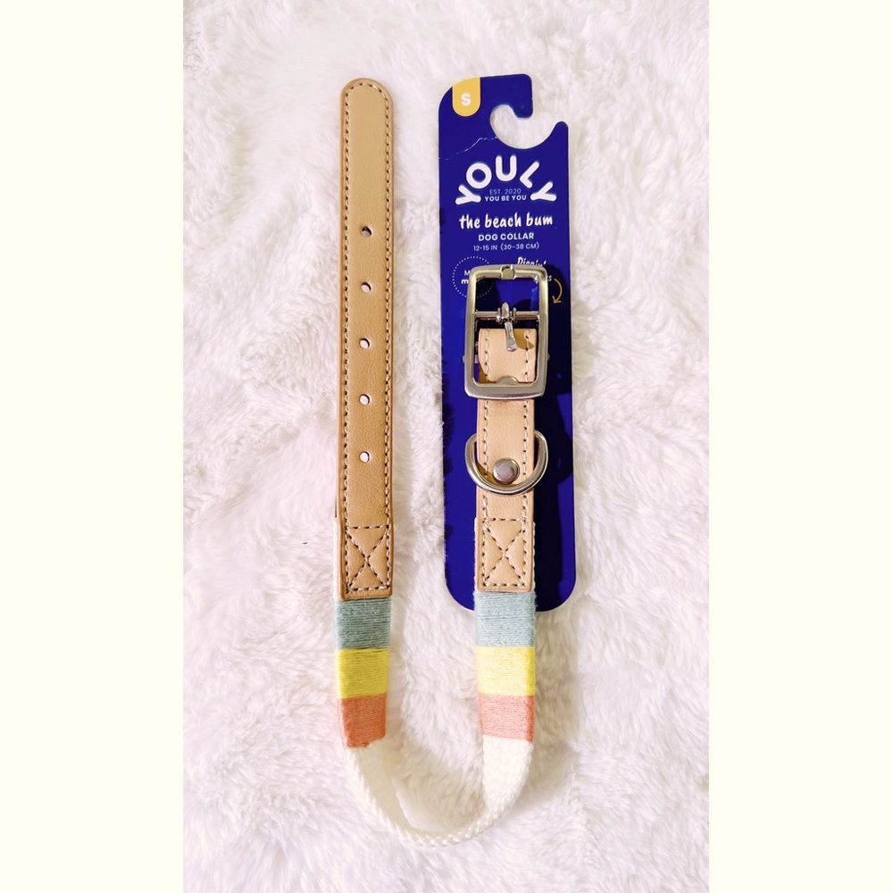 NWT | Youly Small Tan RopeWrap Dog Collar White Coral Green | 12-15”Neck Meas.